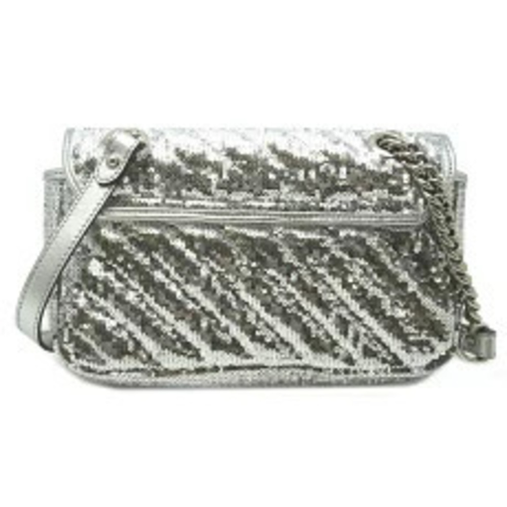 Gucci Silver Sequin Leather Marmont Chain GG Bag Shoulder